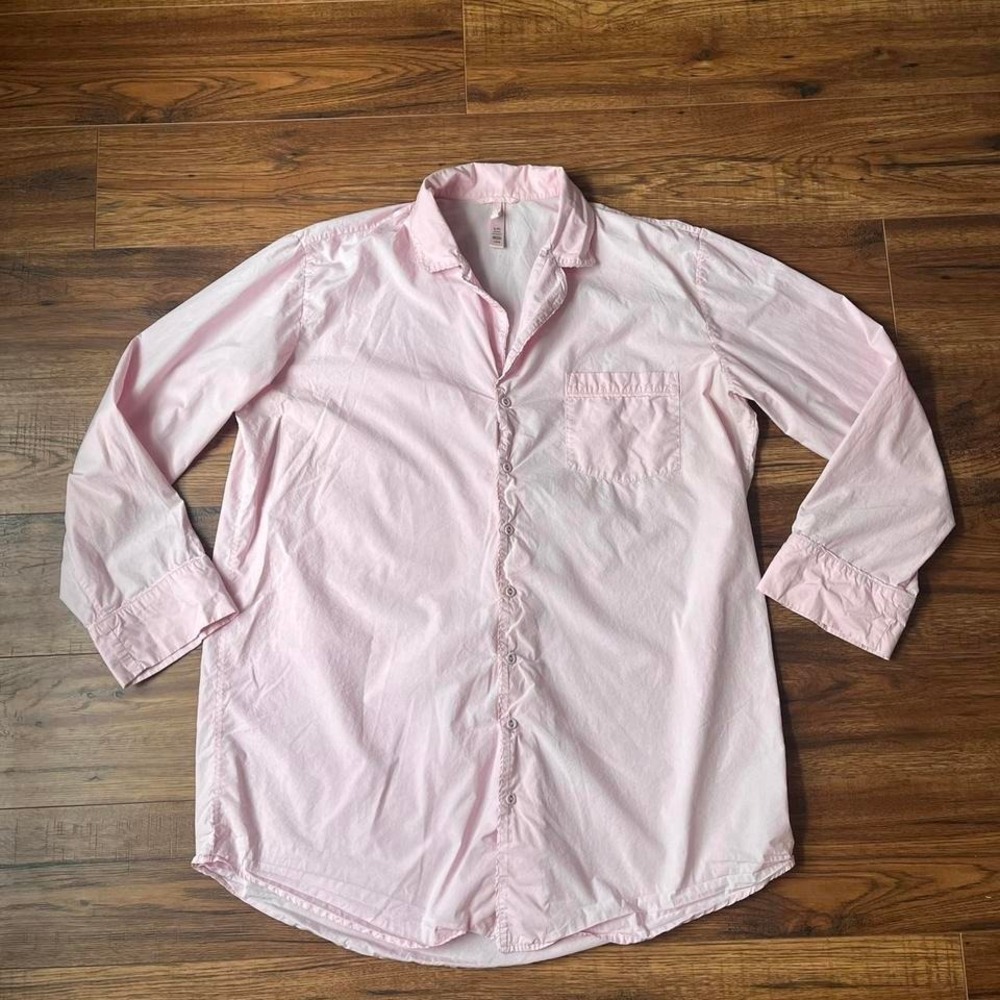 Skims Pink Sleep Shirt Oversized Button Up Women L Minimlaist Loungewear